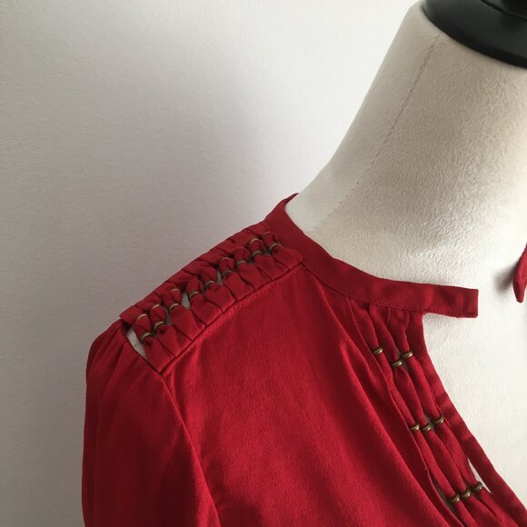 DVF DIANE VON FURSTENBERG Dark Red Bronze Hardware Keyhole 100% Silk Shirt - Picture 6 of 12